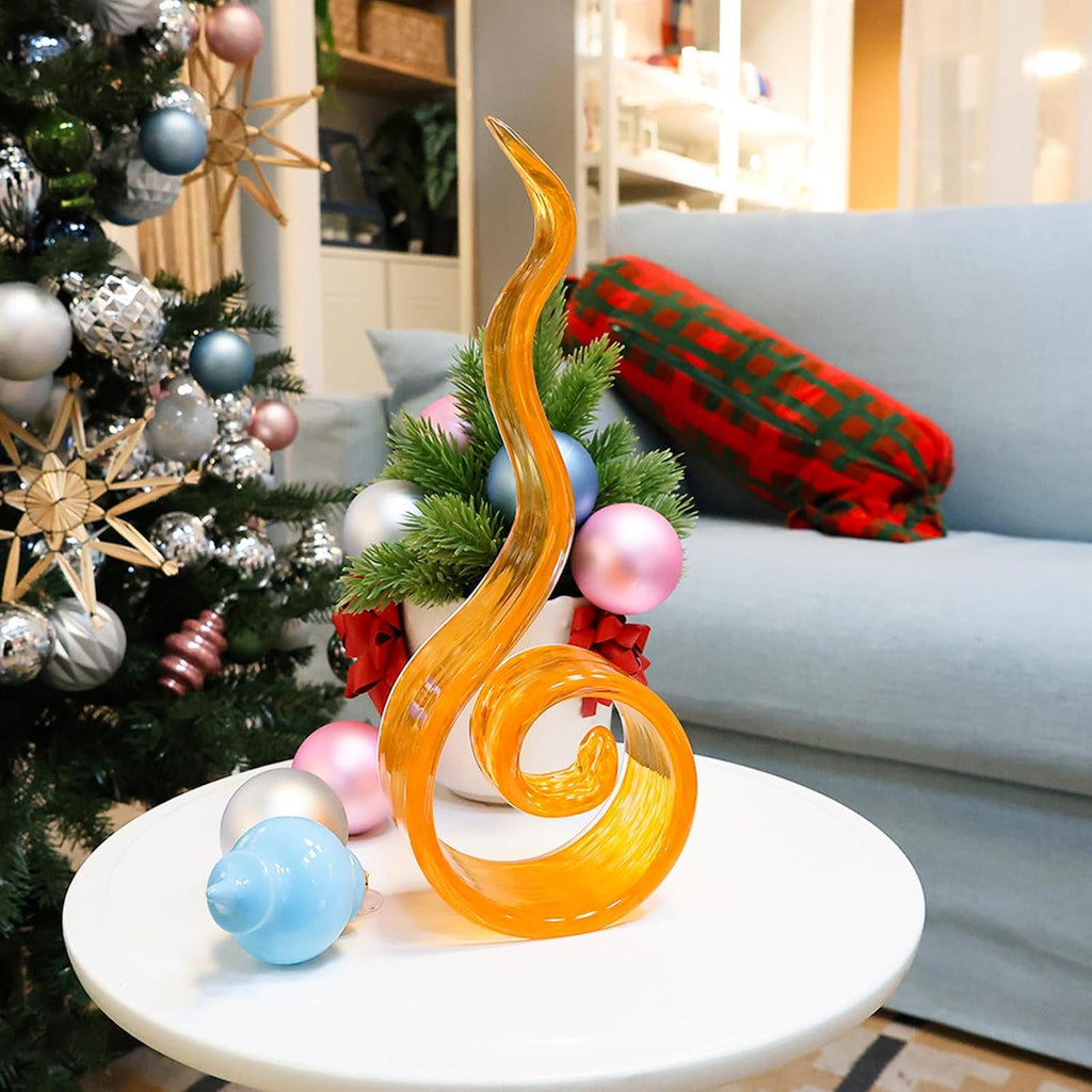 11.4" Tall Hand Blown Glass Sculpture, Murano Style Art , Modern Coastal Home Decor Accent for Shelf