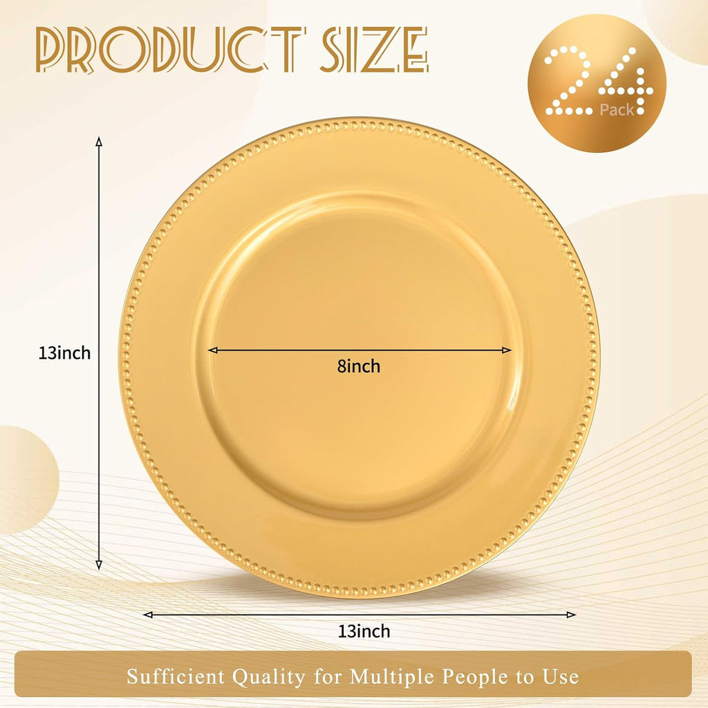 13" Gold Charger Plates 24 Pack Charger Plates Bulk - Set of 24