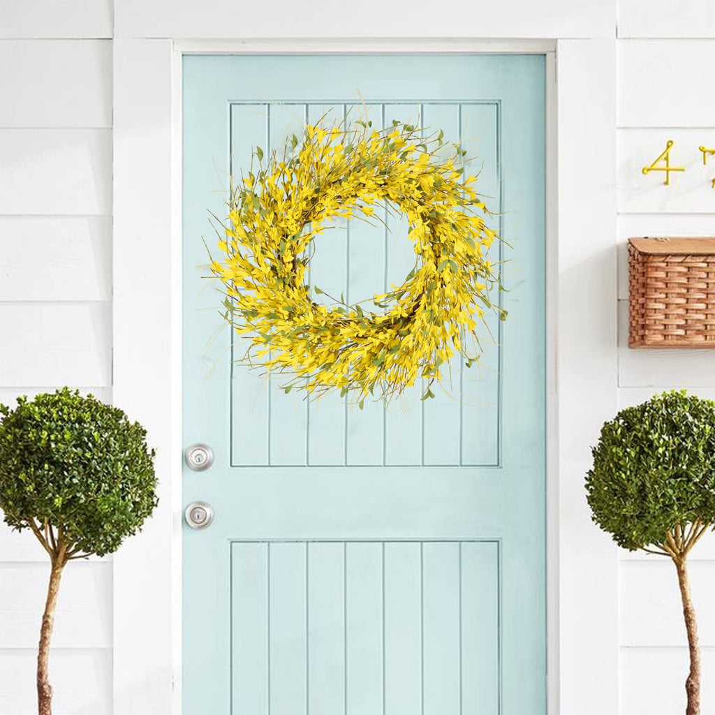 24" Summer Wreaths for Front Door Artificial Forsythia Yellow Flower Wreath