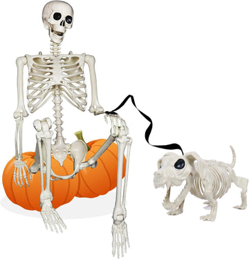 5.4FT Halloween Skeletons Decoration, Posable Life Full Size Skeleton with Dog Skeleton, Realistic Plastic Human - Set of 3