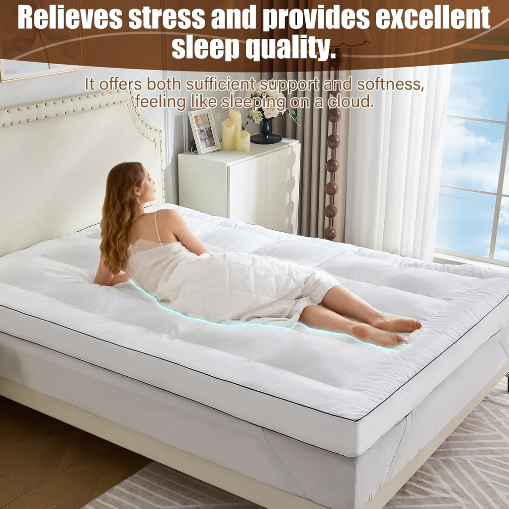 4 Inch Memory Foam Mattress Topper Queen for Back Pain Relief, Extra Soft Pillow Top Mattress Topper, 2000GSM Fluffy