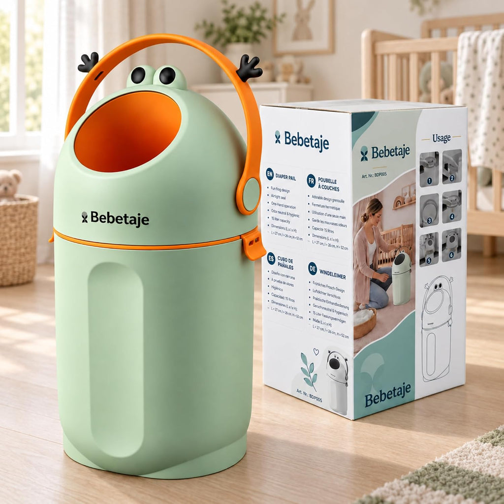 Bebetaje Diaper Pail with Odor Control, Uses Regular Trash Bags, Green
