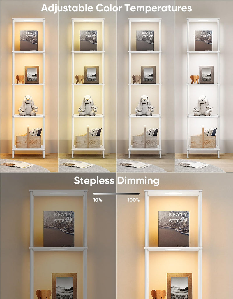 Display Shelf with RGBCW Light, Color Changing Curio Cabinet Floor Lamp with Shelves Corner Standing Column Lamp