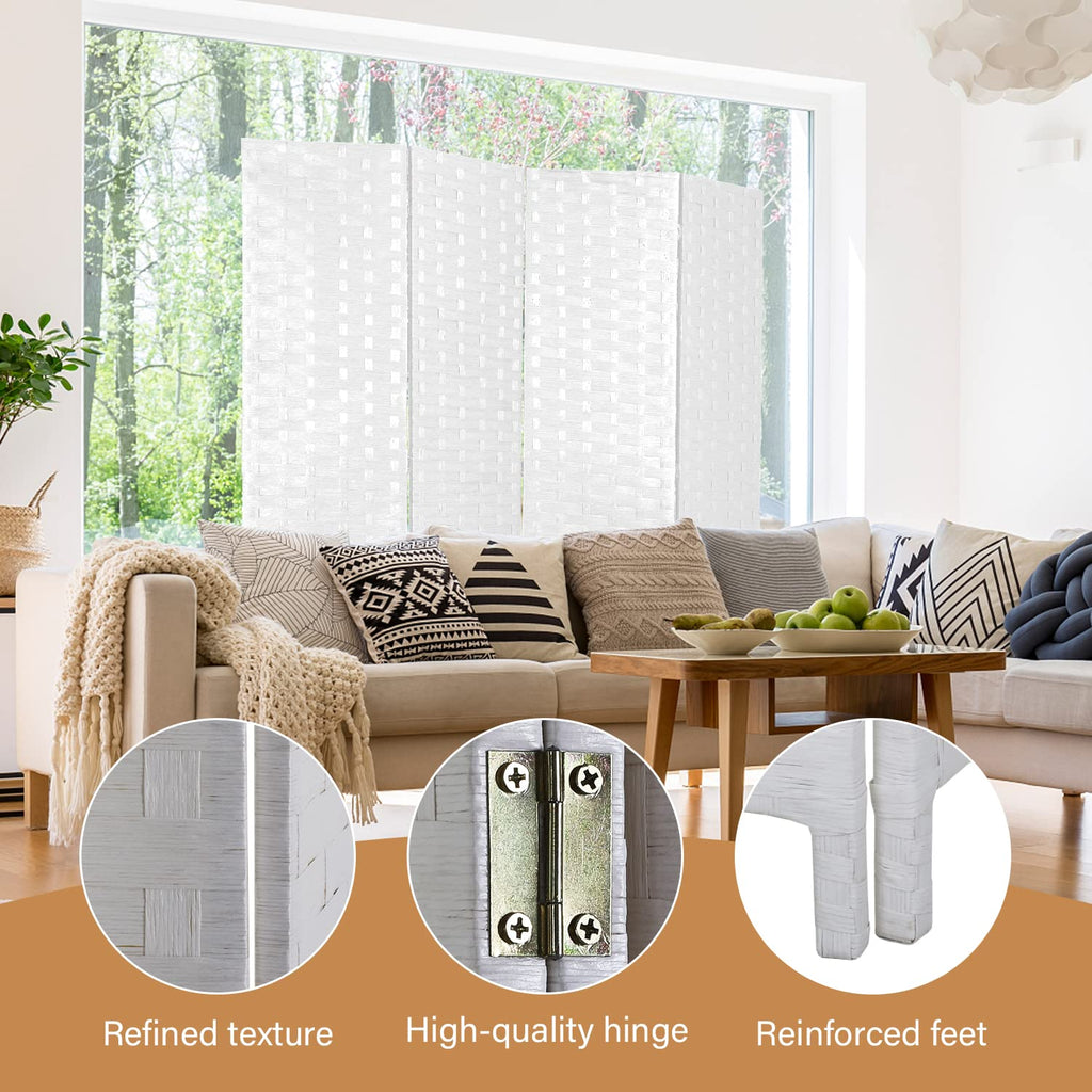 4-Panel Folding Room Divider | 6ft, White | Light & Portable
