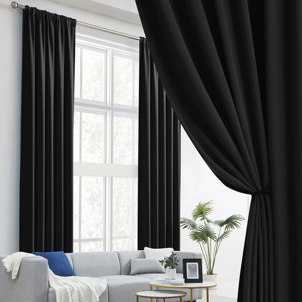 2 PCs Blackout Extra Long Black Curtains 2 Panels, 52" W x 132''L