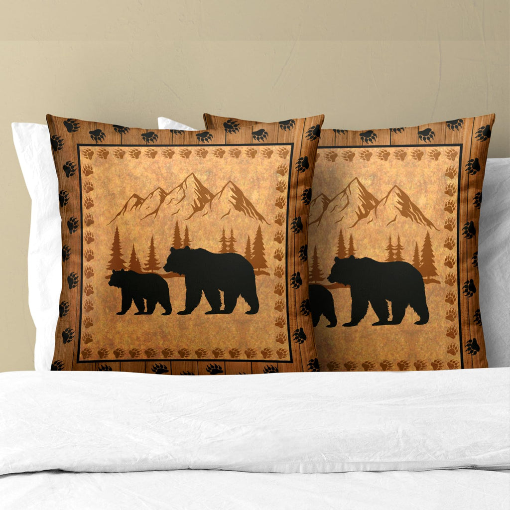 Bear Throw Pillow Covers 24x24 Inch Set of 2 Retro Brown Mountain Decorative Pillowcase Rustic Cabin Bear Hunting