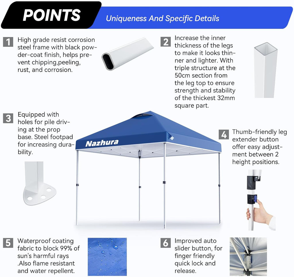 10' x 10' Pop Up Canopy Tent with Sand Weight Bag, Freestanding Sun Shelter for Picnic and Camping