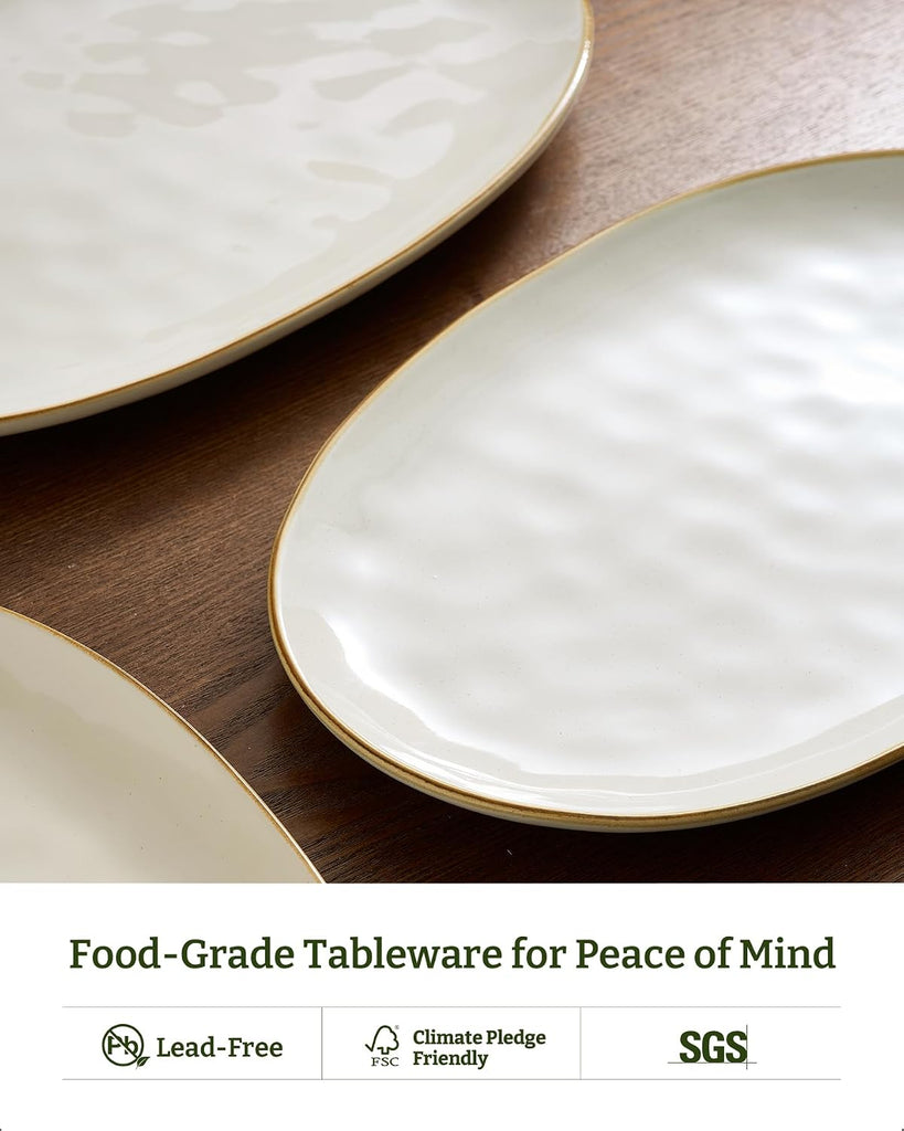 Serving Platters Set of 3 Sizes - Oval, Vanilla White | 15.59"/14.3"/12.9" Fine Stoneware Serving Trays for Party