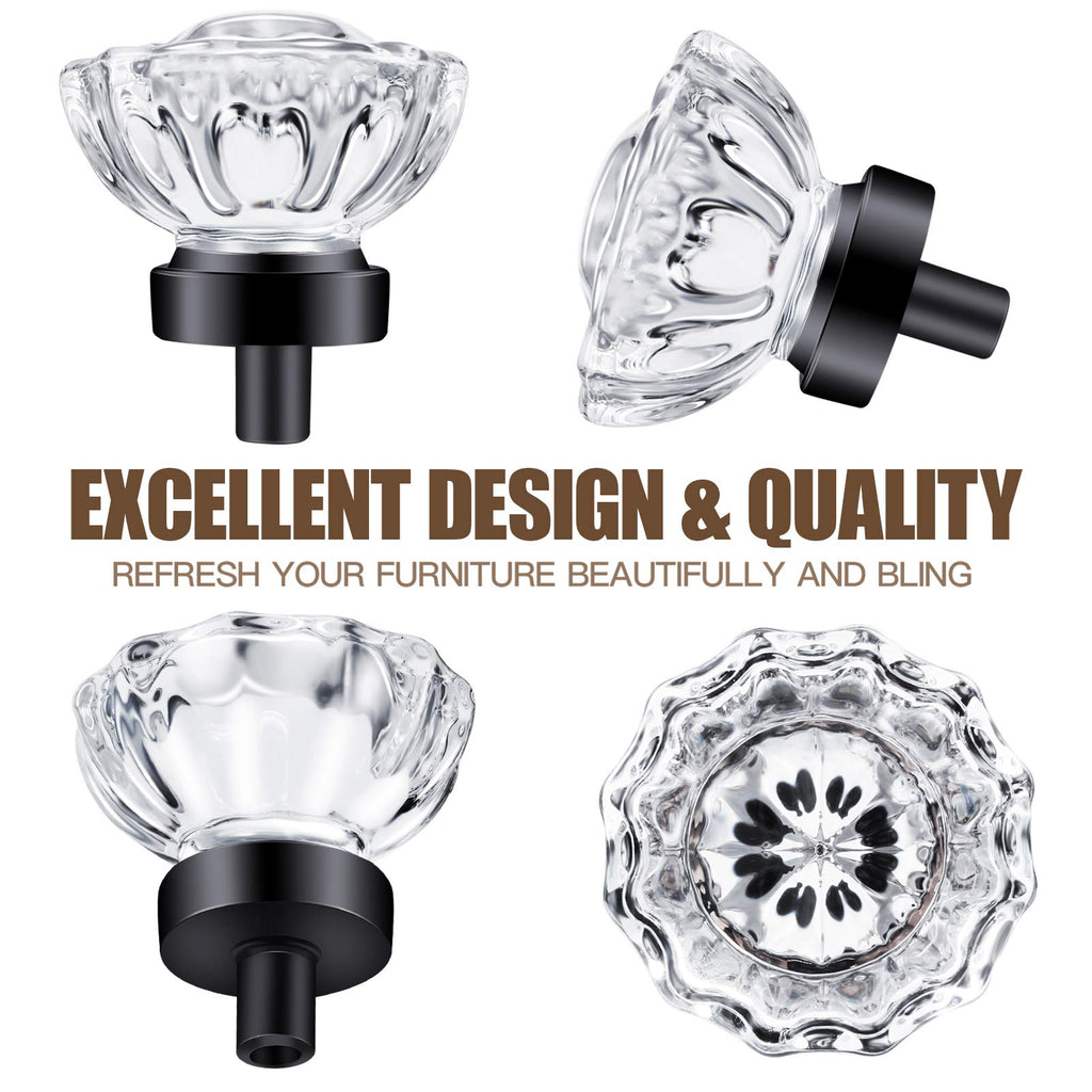 Cabinet Knobs Matte Black 8 Pack Glass Cabinet Knobs Vintage, Crystal Drawer Knobs and Pulls, Dresser Knobs