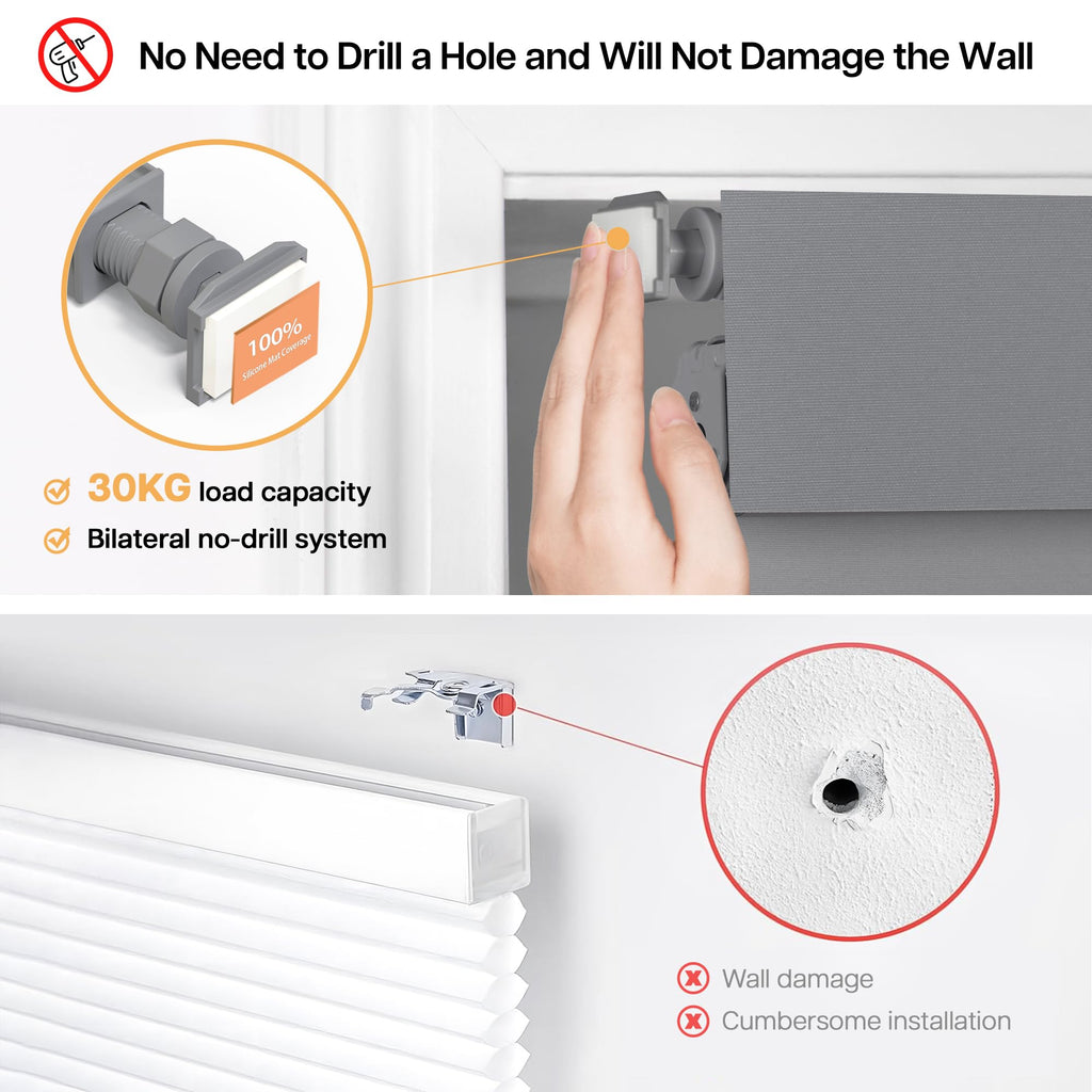No Drill Blackout Roller Shades, Grey