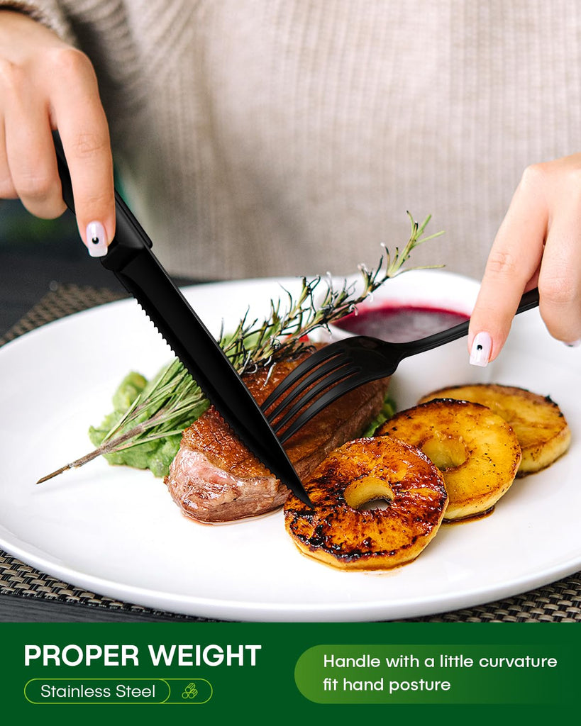 Black Silverware Set, 48-Piece Flatware Set with Steak Knives for 8, Stainless Steel Mirror Cutlery Include Forks