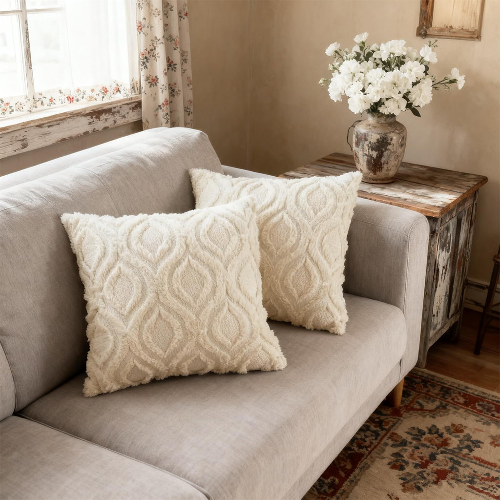 Pack of 2 Decorative Throw Pillow Covers 22x22, Soft Plush Faux Fur Wool Couch Cushion Pillow Covers Cozy Boho