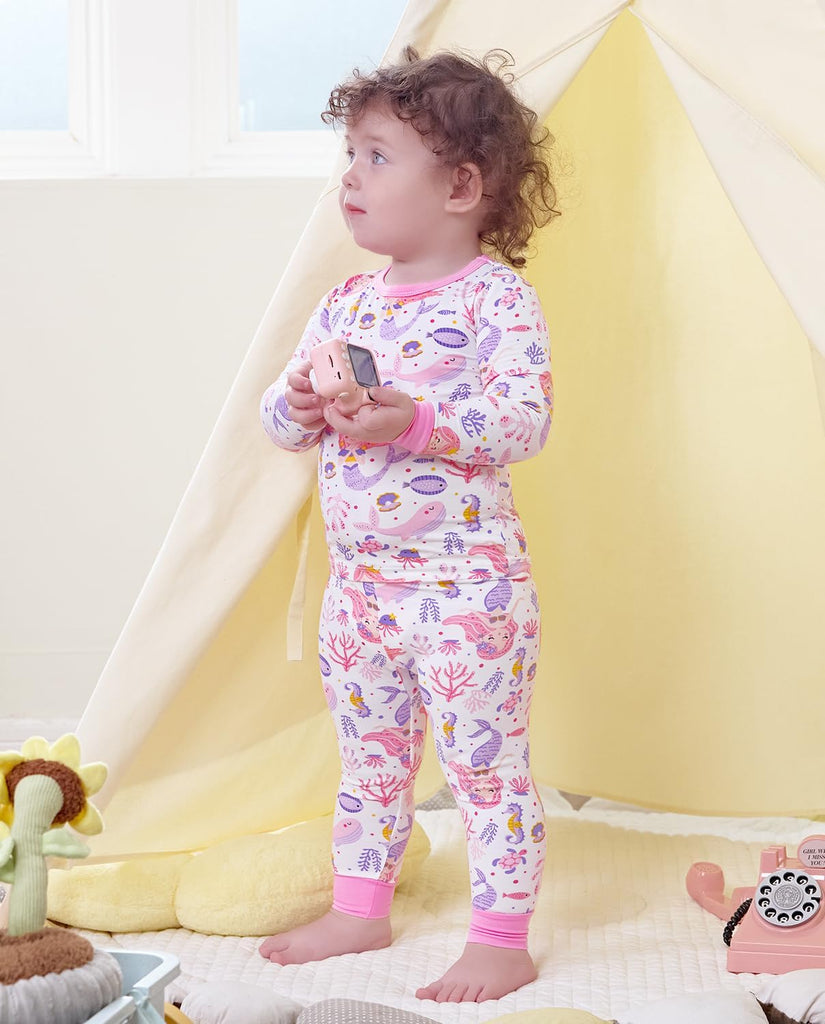 Bamboo Viscose Toddler Girls Kids Pajamas Unicorn Mermaid Pjs Long Sleeve Snug fit 12M- 2pcs Soft Jammies