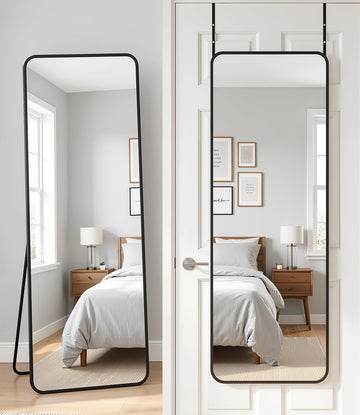 58"x20" Over the Door Full Length Mirror, Hang or Floor Stand, Black