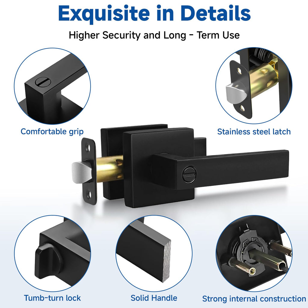 1 Pack Door Handle Black Interior Door Knobs, Keyless Privacy Door Lock, Heavy Duty Zinc Alloy, Door Lever Set
