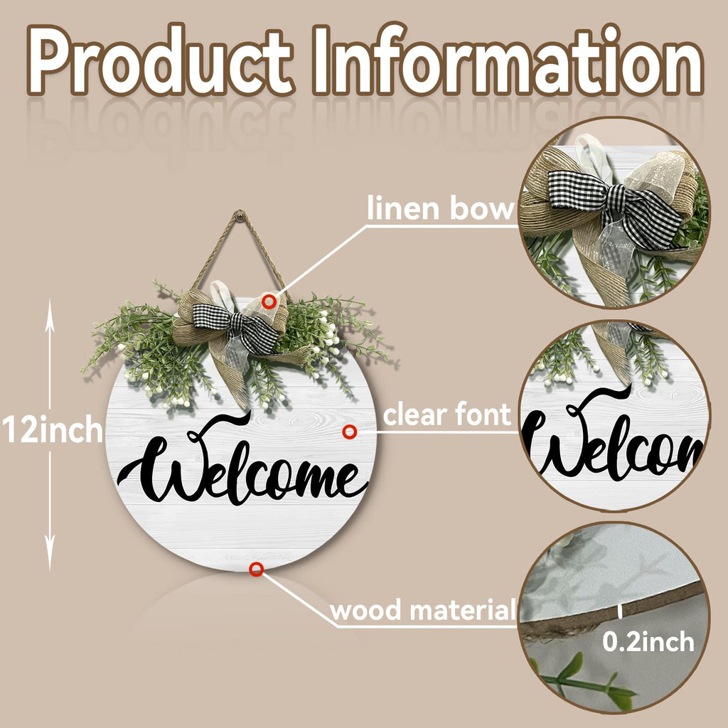 Welcome Door Sign Decorations Door Wreath Wooden Seasonal Door Hangers for Indoor Porch 12x12 in