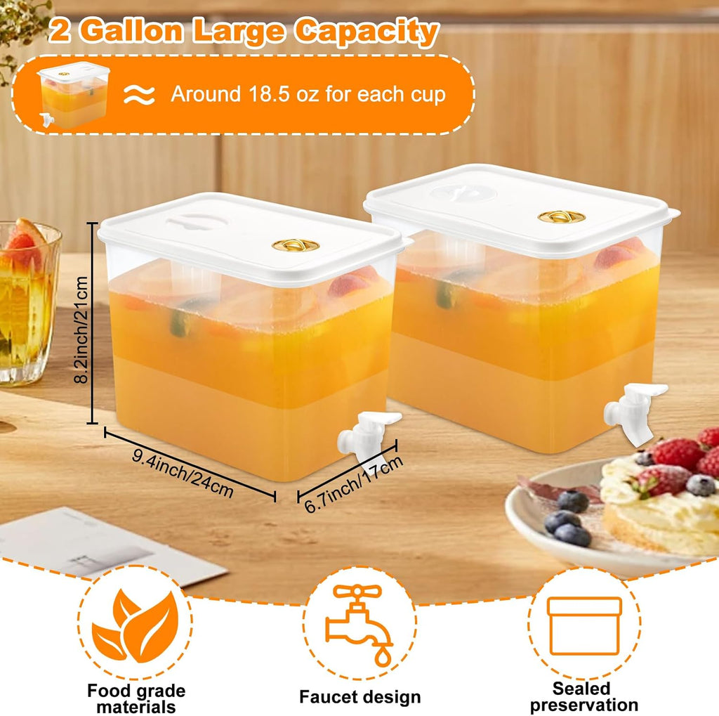Gallon Fridge Beverage Drink Dispenser with Spigot Leak Proof Lids Filter Screen Juice Container Sealed - Set of 2