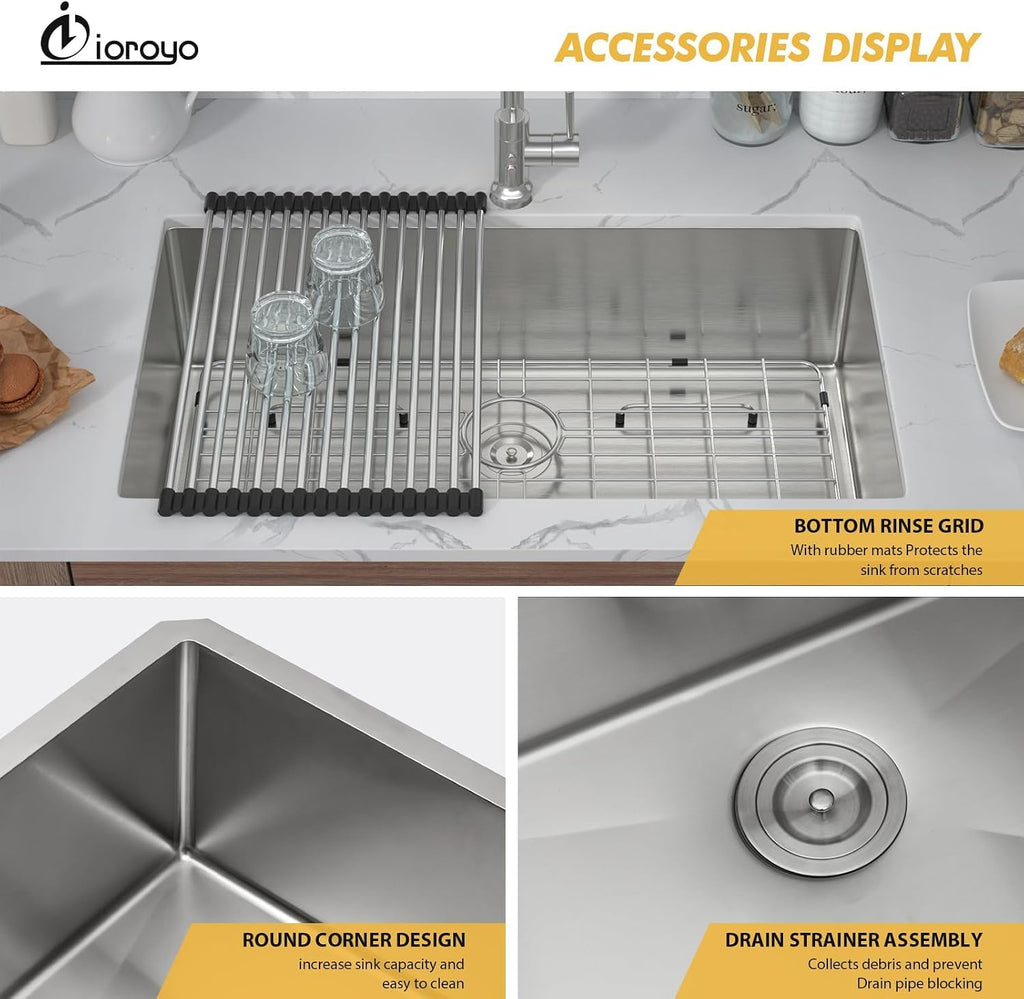 32 Inch Undermount Kitchen Sink 32x19 Undermount Sink | Stainless Steel Single Bowl Kitchen Sink 16 Gauge Under