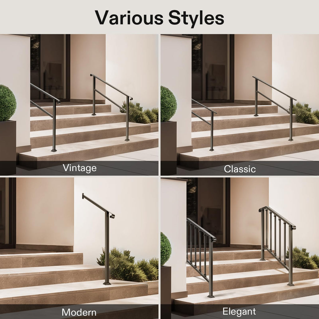 Home Front Step Hand Railing 5-Step Stair Handrail — Outdoor Stair Railing | Casa Home Living