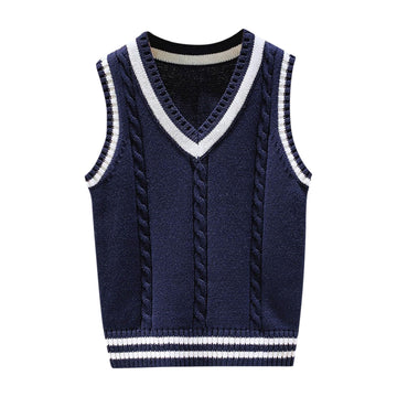 School Uniform Vests Boys Girls Sleeveless Sweater Vest V Neck Cable Knitted Stripe Tank Tops