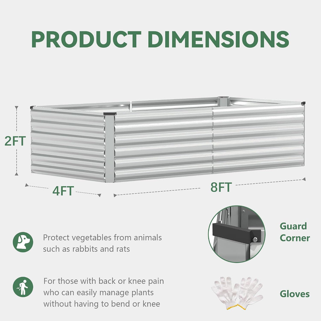 8x4x2ft Raised Garden Bed Outdoor, Galvanized Steel Garden Beds | Raised Garden Beds for Gardening, Planters for