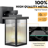 Outdoor Wall Lights for House Exterior - IP65 Waterproof Porch Lights with Textured Glass & Matte Black Metal
