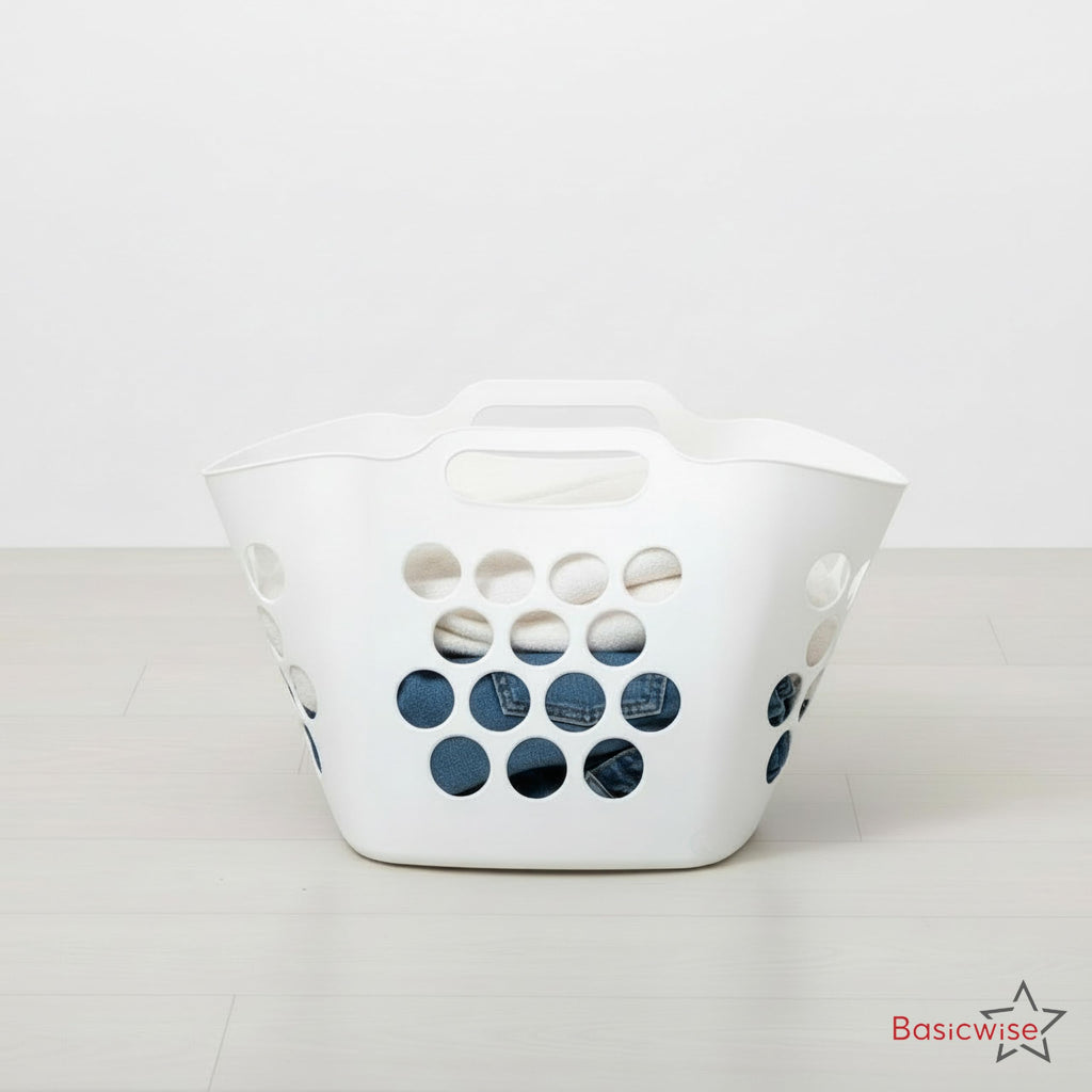 Set of 2 Plastic Laundry Baskets with Handles Large & Small Ventilated Hampers for Clothes Storage & Organization