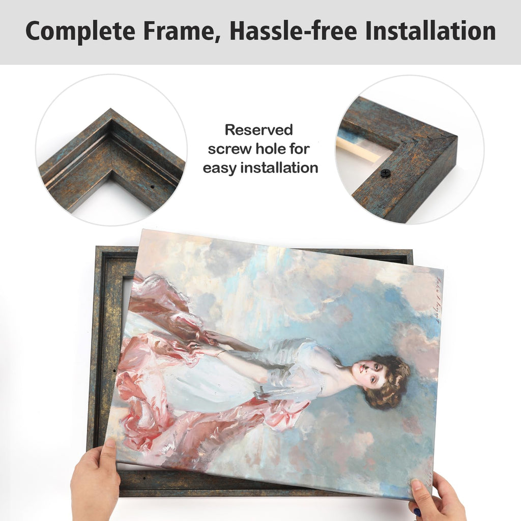 Rustic Floater Frame for 12x16 Canvas Paintings, 0.9" Deep, Blue Gold