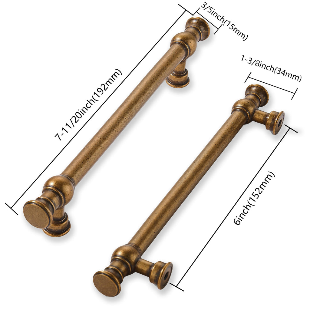 2 Pack 6inch(152mm) Hole Center Antique Brass Cabinet Pulls Solid Heavy Duty Pull Cabinet Hardware Handle s cabinets