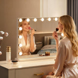 Hollywood Vanity Mirror with Lights, 23"x18" Lighted Makeup Mirror with 10x Magnification for Desk/Wall Mount, 15 Led