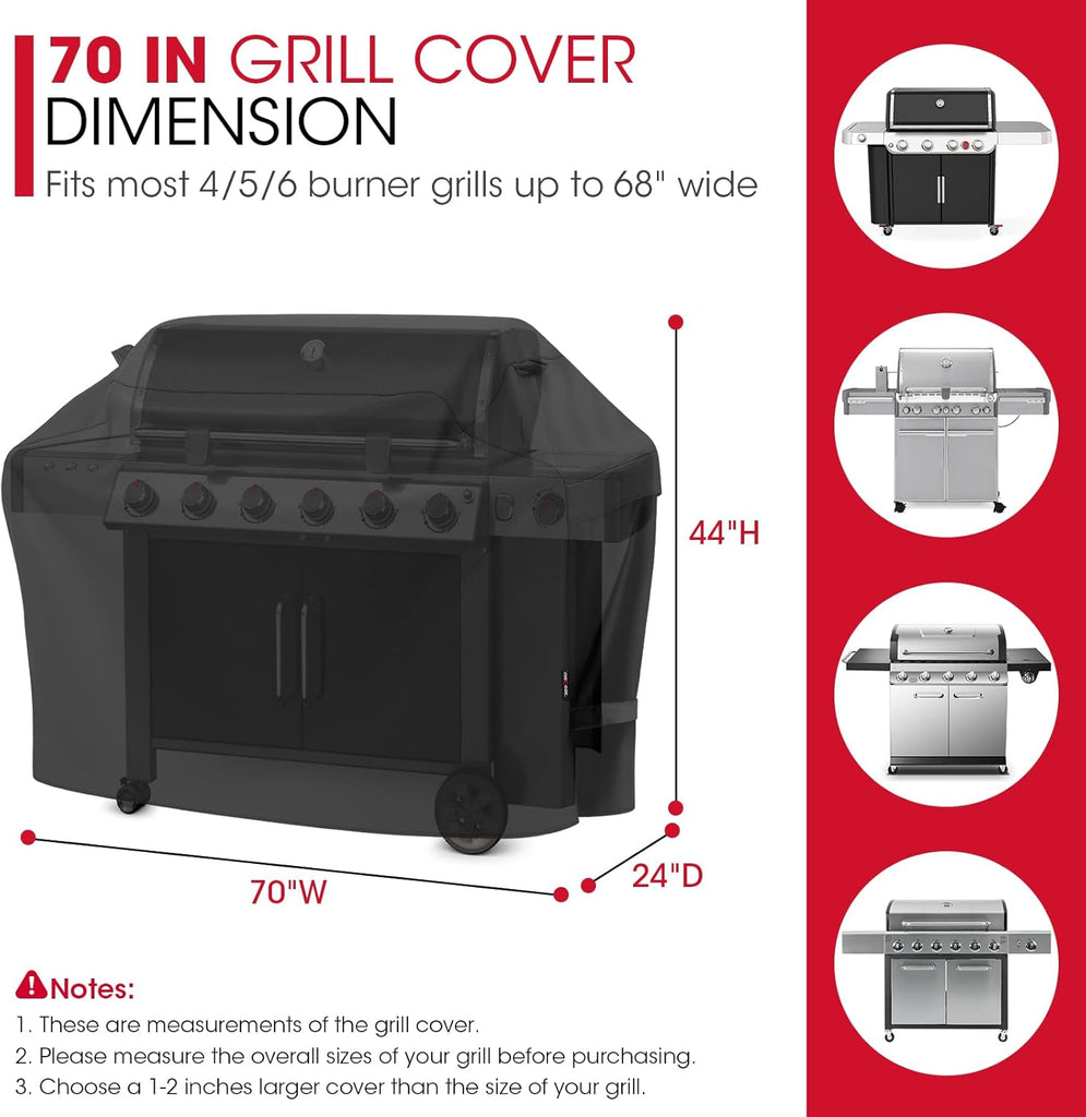Outdoor Large Grill Cover 70 Inch, Heavy Duty Waterproof Gas Grill Cover for Outside, Fade Resistant Durable BBQ