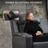 Power Reclining Loveseat with Adjustable Headrest, Home Theater Seating with LED Light/Armrest Storage