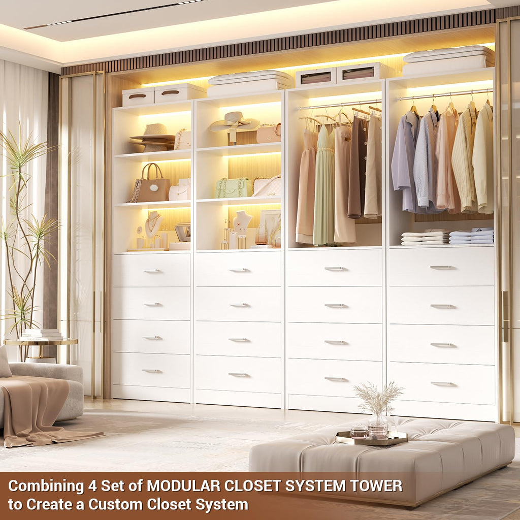 Closet Drawers System, 21.3" Wood Closet Organizer System, White