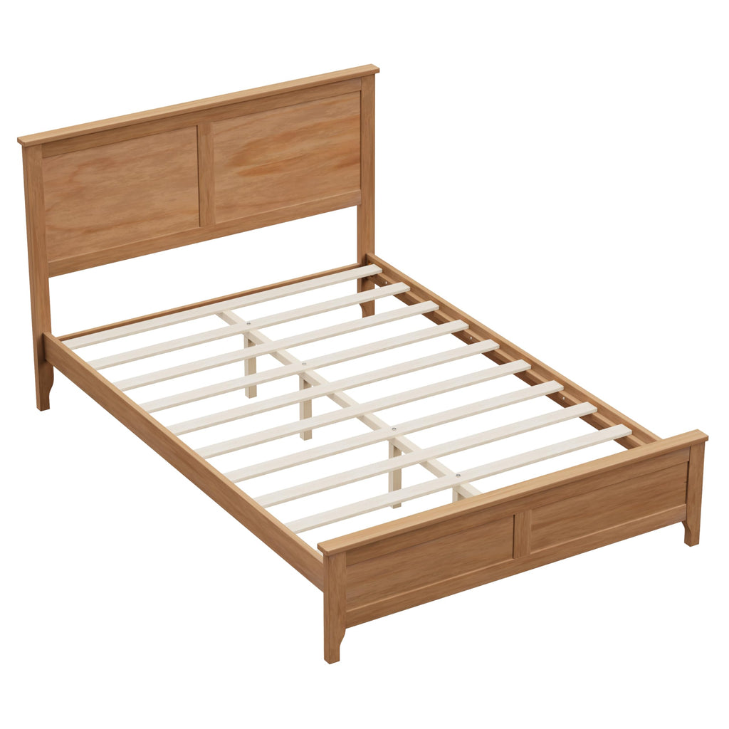 Farmhouse Platform Bed with Headboard, Modern Solid Wood Platform Bed Frame, Sturdy Wooden Foundation with