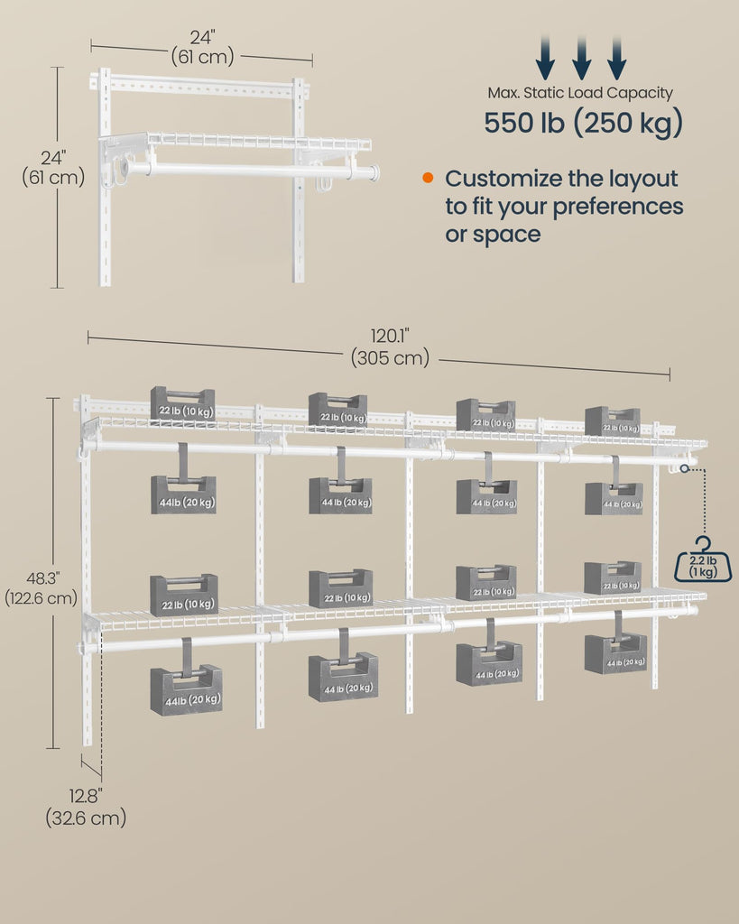 Closet System, Closet Insert Organizer, 6-8 ft Closet Shelves