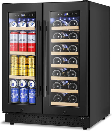 Wine and Beverage Refrigerator, 24 Inch Beverage Cooler Dual Zone with Glass Doo