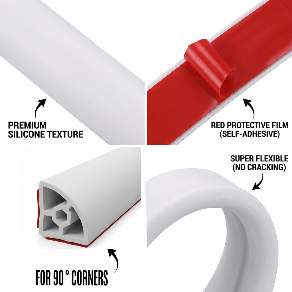Flexible Quarter Round Molding, 472 Inch Peel and Stick Silicone Shoe Molding Trim, Self-Adhesive Bendable Edge Strip