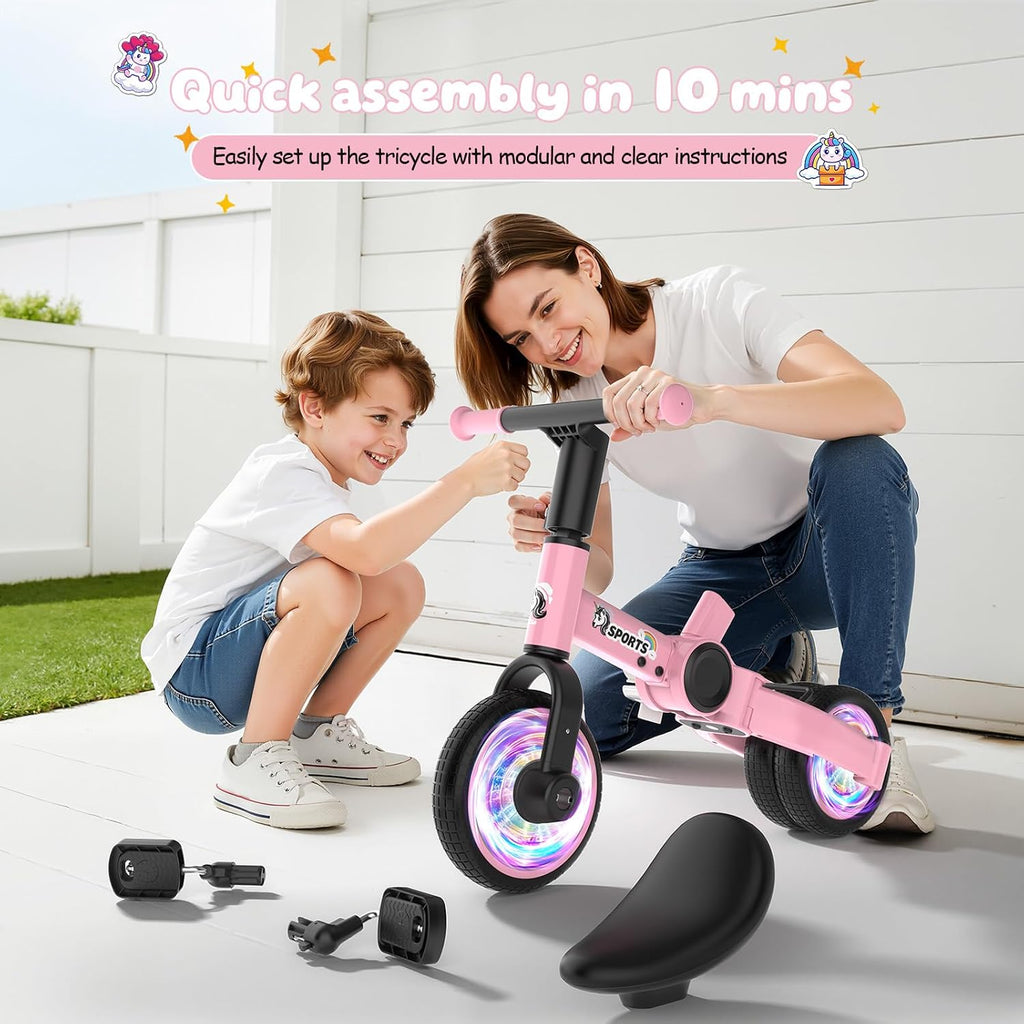 3 in 1 Toddler Balance Bike for 1-4 Year Olds, Colorful Lighting Baby Toddler Tricycle for 1 2 3 4 Year Old
