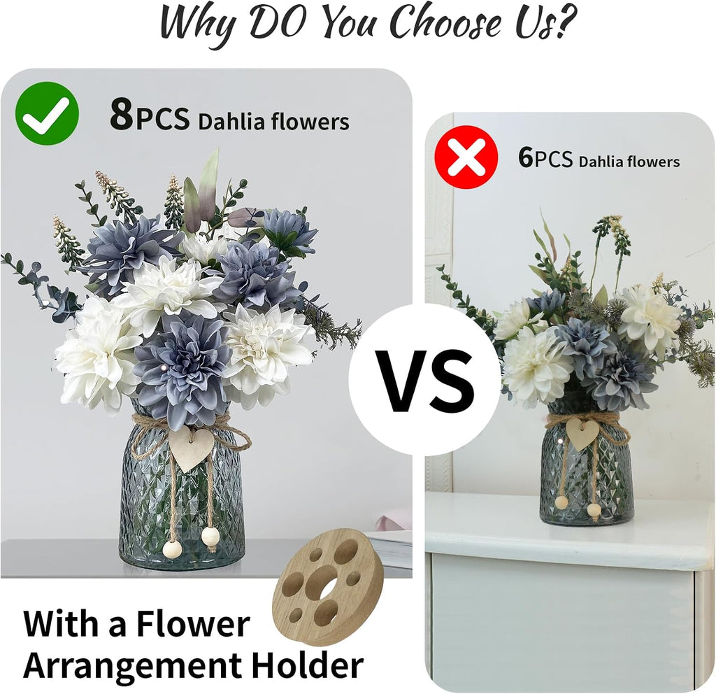 Fake Flowers in Vase,Silk Artificial Flowers in Vase,8 Dahlias