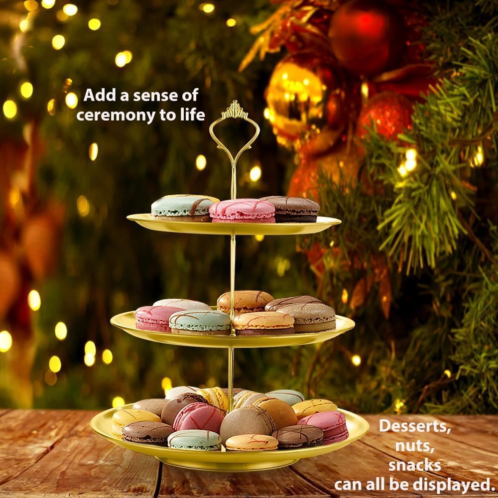 Set Stainless Steel Cupcake Stand, Gold Metal Serving Tray Cake Holder Cake Display Stand for Holiday Dessert Table - Set of 2