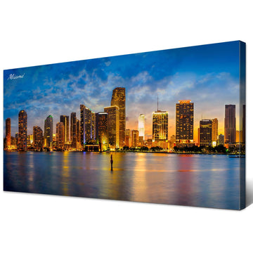 Miami Wall City Skyline Picture Prints Modern Office Home Decor Cityscape Painting Skyscrapers Night View Canvas