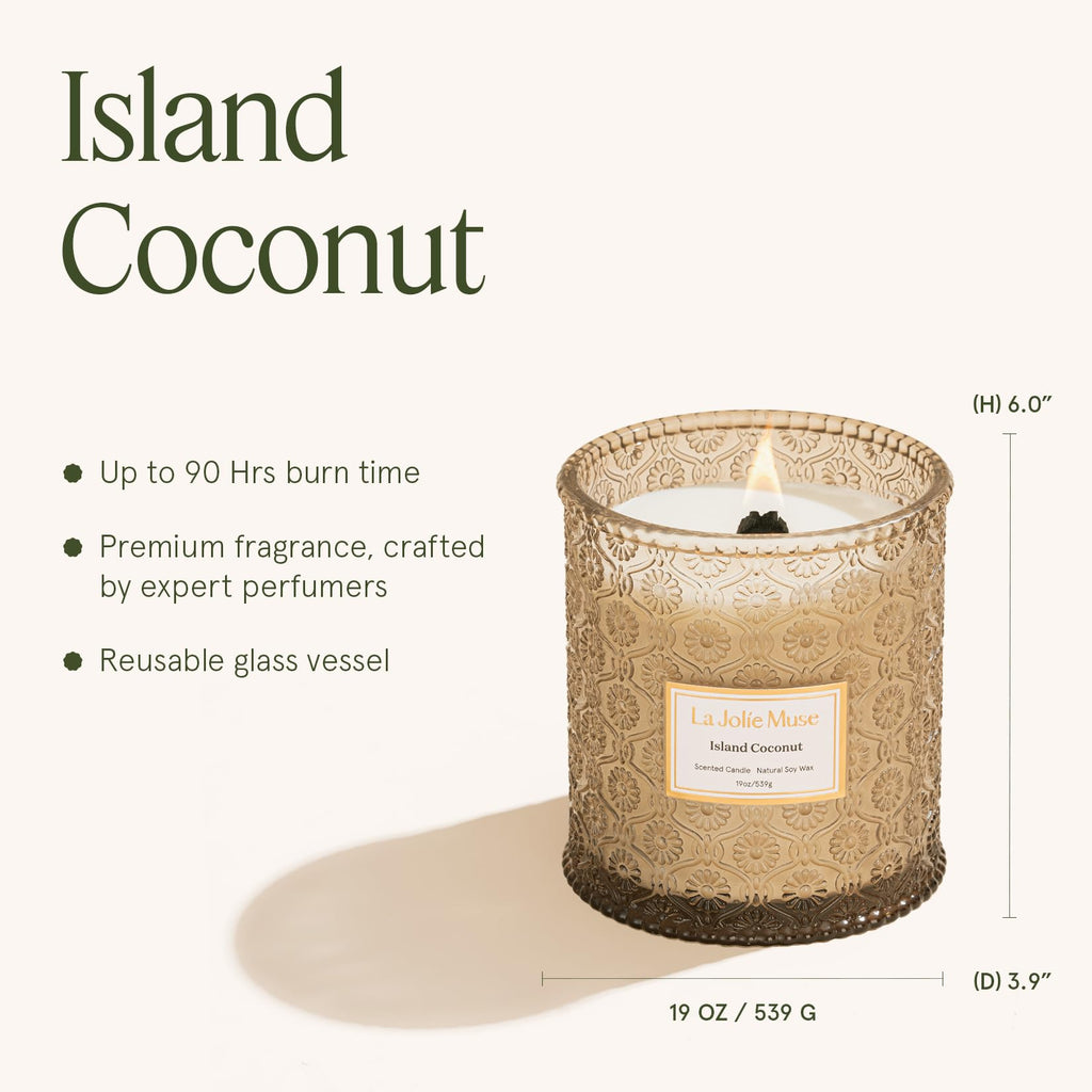 Island Coconut Vanilla Scented Candles, 19 oz Soy Wax