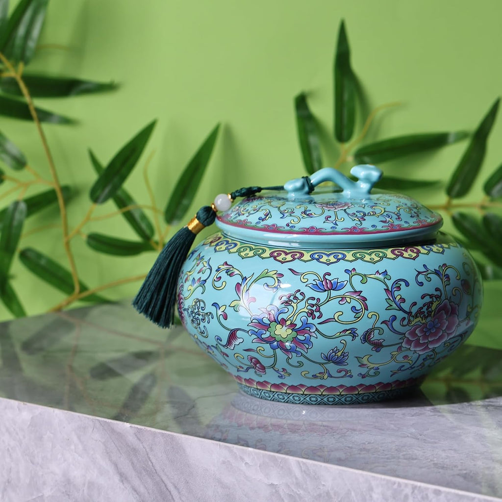 Decorative Ceramic Enamel Ginger Jar Decor - Blue and White Porcelain Storage Jar, Chinoiserie Flower Vase