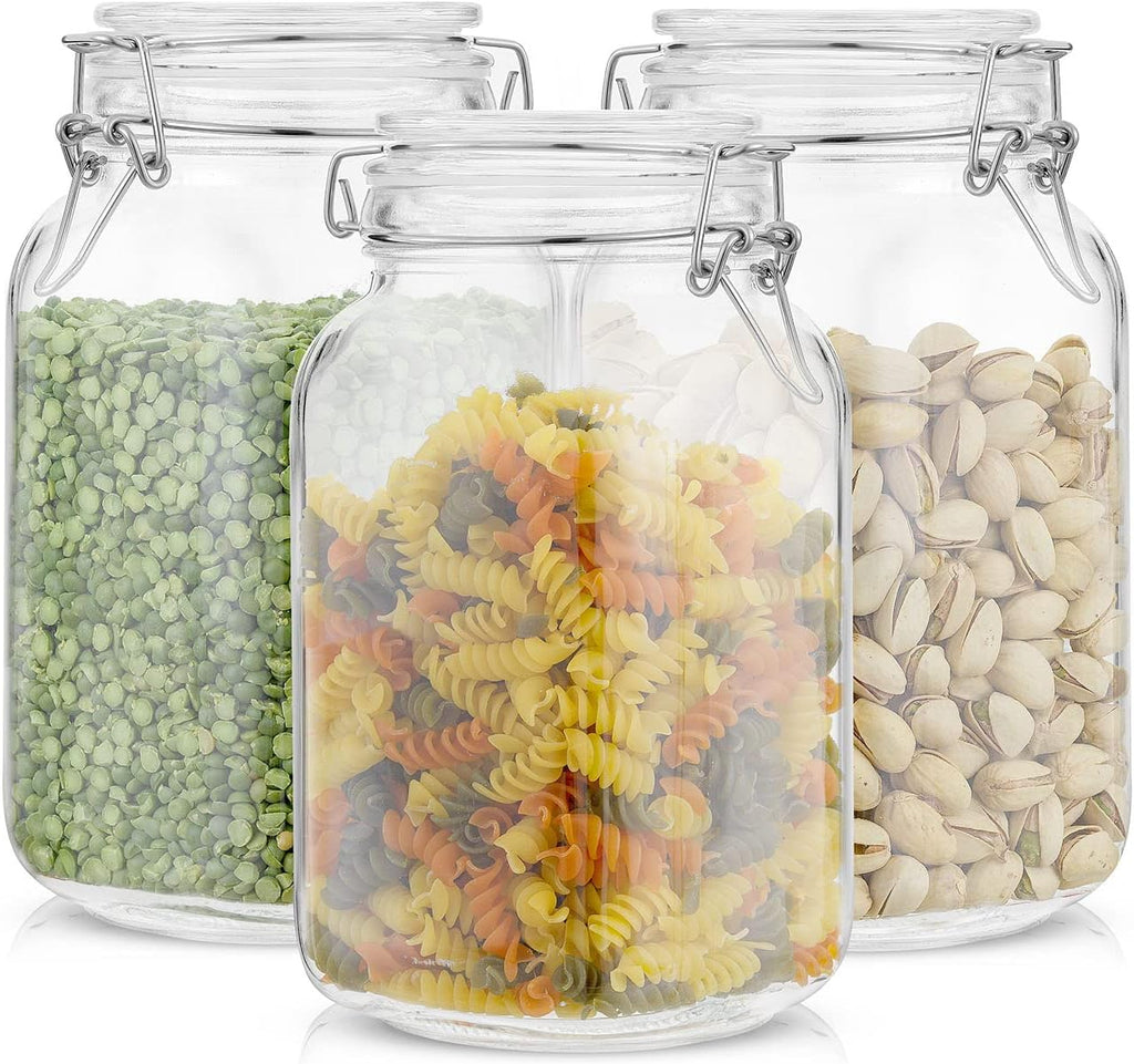 Airtight Glass Jars with Lids. 50oz Glass Jar with Lid and 6 Silicone Seals! Med Glass Food Storage - Set of 3