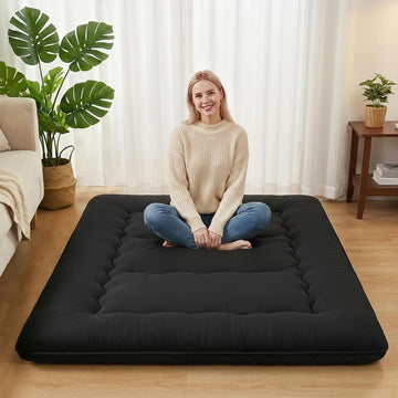 Japanese Floor Mattress, 4" Thick Futon Mattress, Black