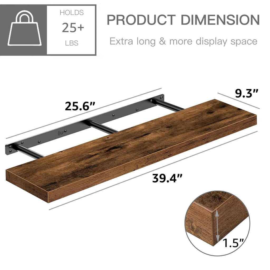 Long Floating Shelves for Wall (Brown, Set of 2, 39.4")