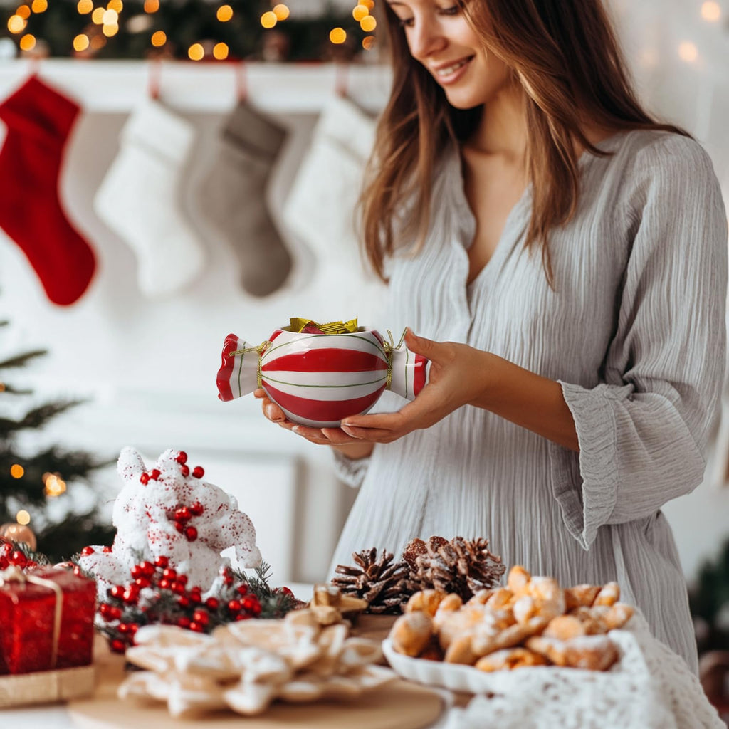 Christmas Candy Jar with Lid, Kitchen Decorative Ceramic Canisters for Food, Xsmas Decor Coffee Cookie Storage Jars for