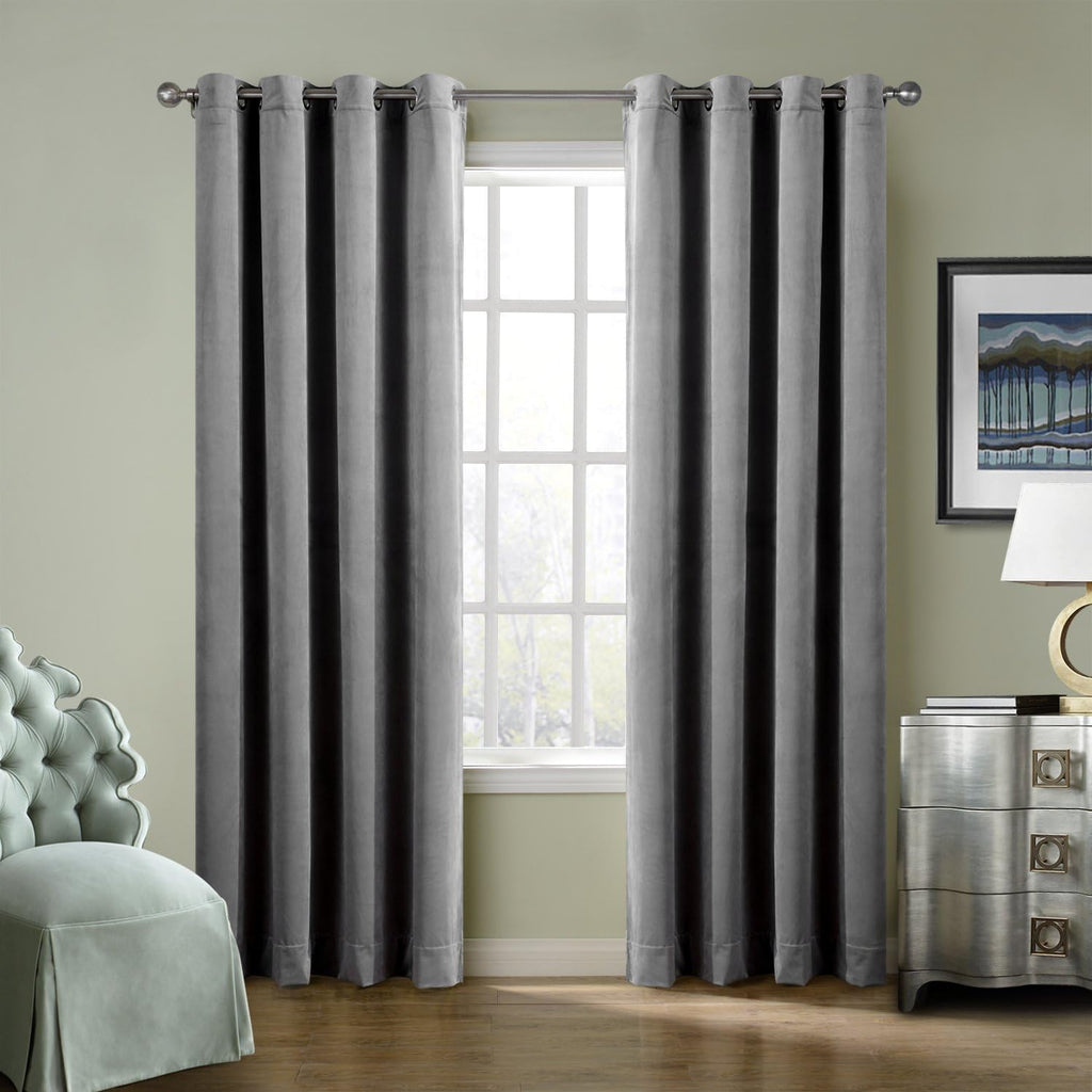 Extra Wide Blackout Lined Premium Velvet Curtain Grey 120Wx72L Inch (1 Panel), Eyelet Grommet for Livingroom Bedroom