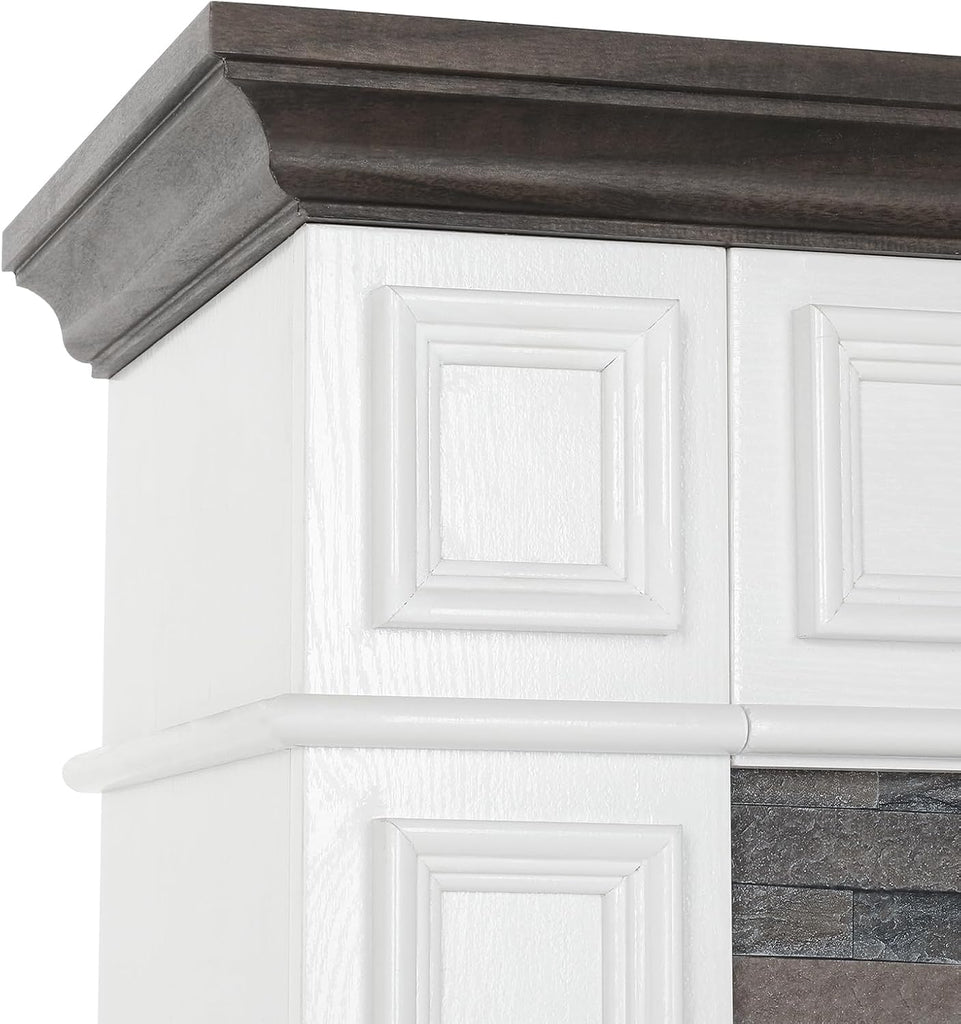 44" Electric Fireplace with Mantel, Tall Fireplace Heater Freestanding, Realistic Stacked Stone Surround with Timer