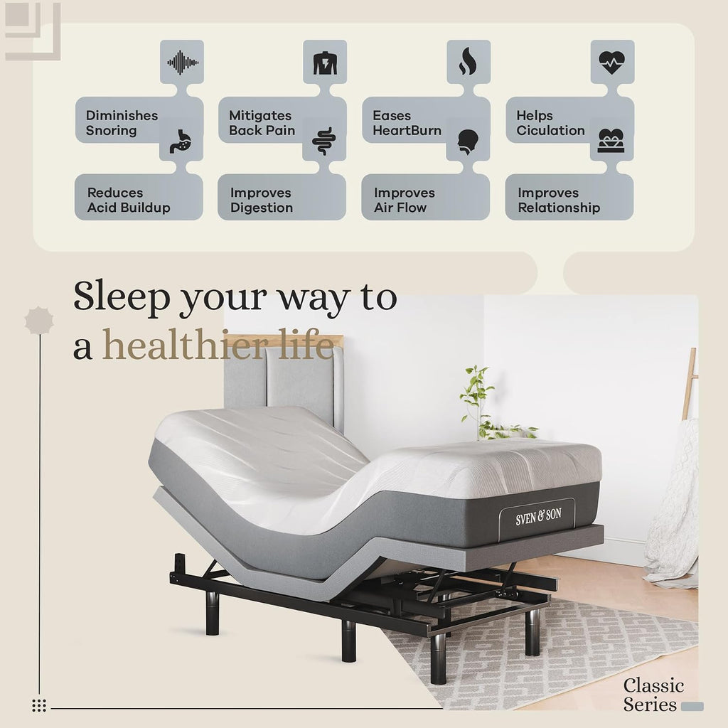 Classic Adjustable Bed Base, Head and Foot Lift, Massage, Under-Bed Lights, USB, Gel Memory, Zero Gravity Smart Frame